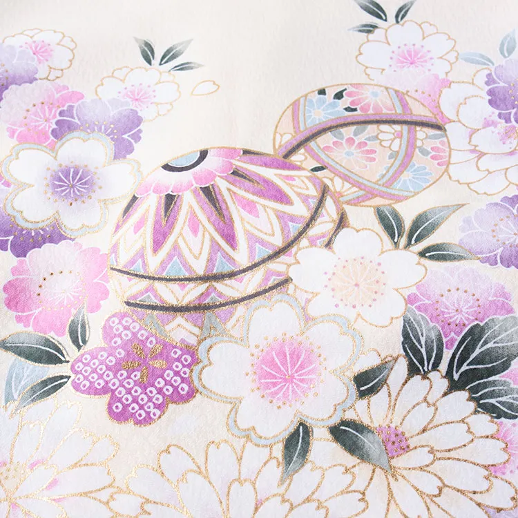 【夏用 単衣】お宮参り女の子 産着レンタル 薄イエロー 鞠に桜 2-48