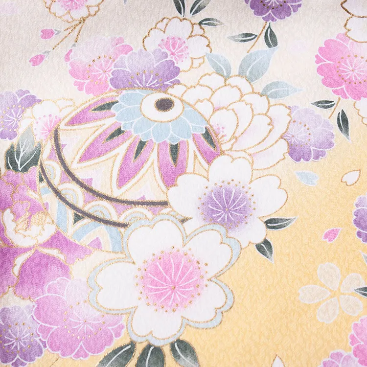 【夏用 単衣】お宮参り女の子 産着レンタル 薄イエロー 鞠に桜 2-48