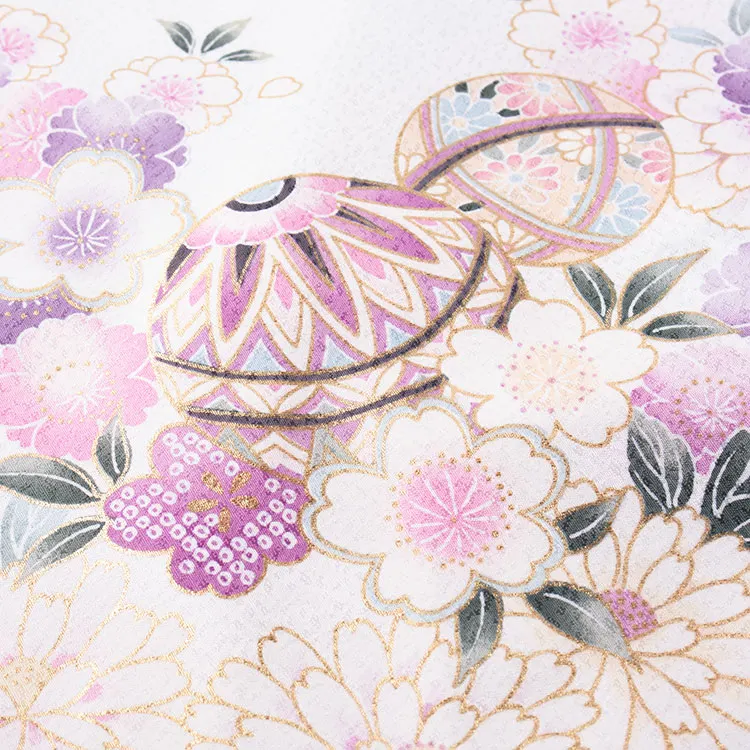 【夏用 単衣】お宮参り女の子 産着レンタル 白地 鞠に桜 2-49