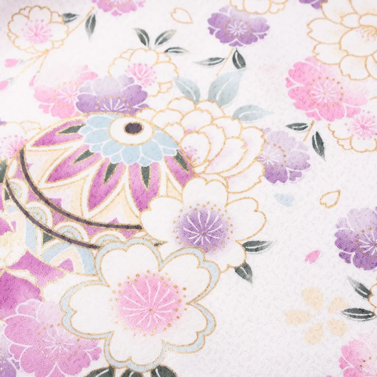 【夏用 単衣】お宮参り女の子 産着レンタル 白地 鞠に桜 2-49