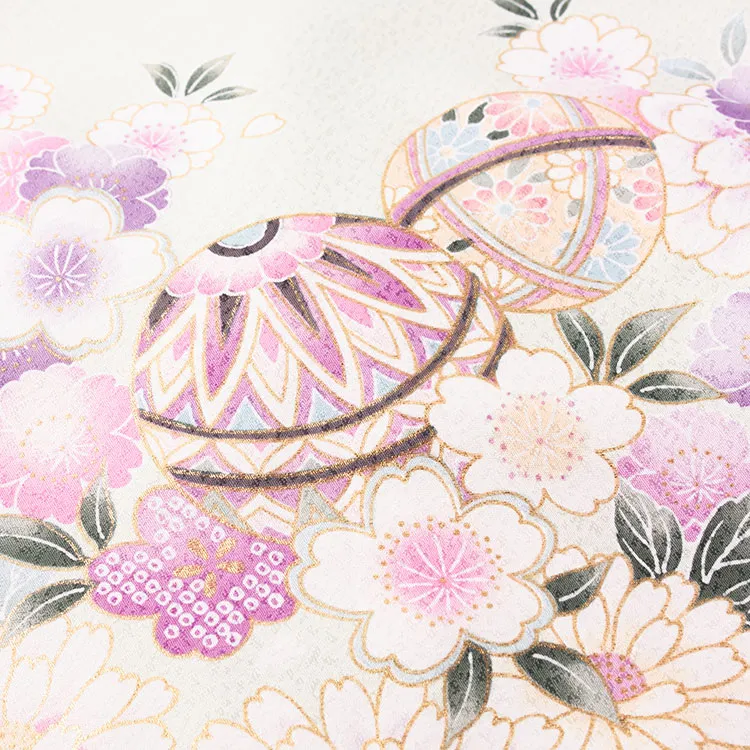 【夏用 単衣】お宮参り女の子 産着レンタル 淡グリーン 鞠に桜 2-50