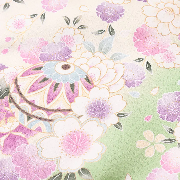 【夏用 単衣】お宮参り女の子 産着レンタル 淡グリーン 鞠に桜 2-50