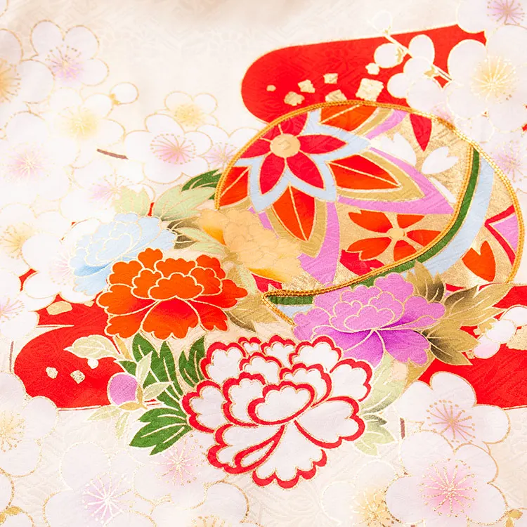 【夏用 単衣】お宮参り女の子 産着レンタル クリームイエロー 鞠に梅 2-51