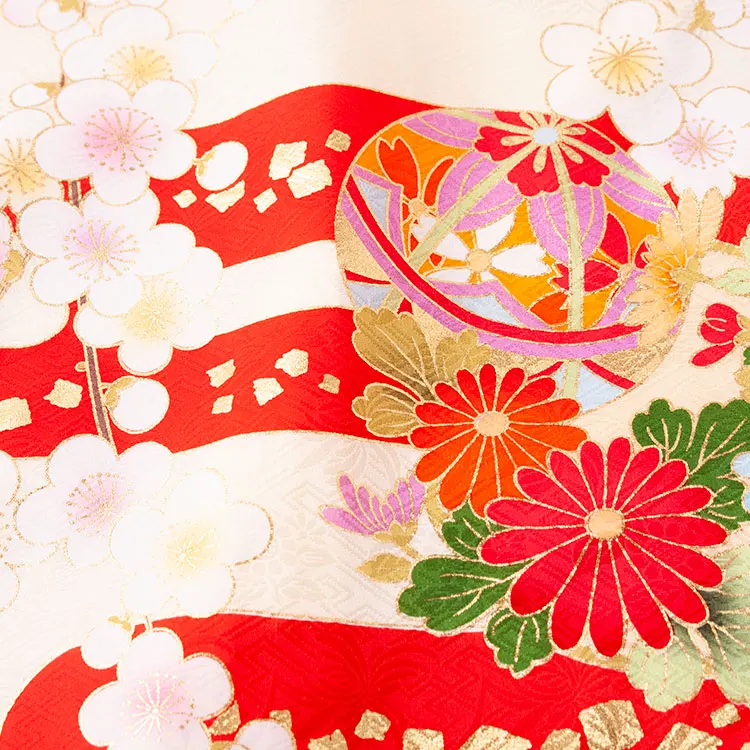 【夏用 単衣】お宮参り女の子 産着レンタル クリームイエロー 鞠に梅 2-51