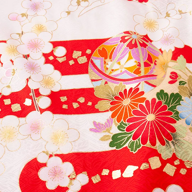 【夏用 単衣】お宮参り女の子 産着レンタル 白地 鞠に梅 2-52