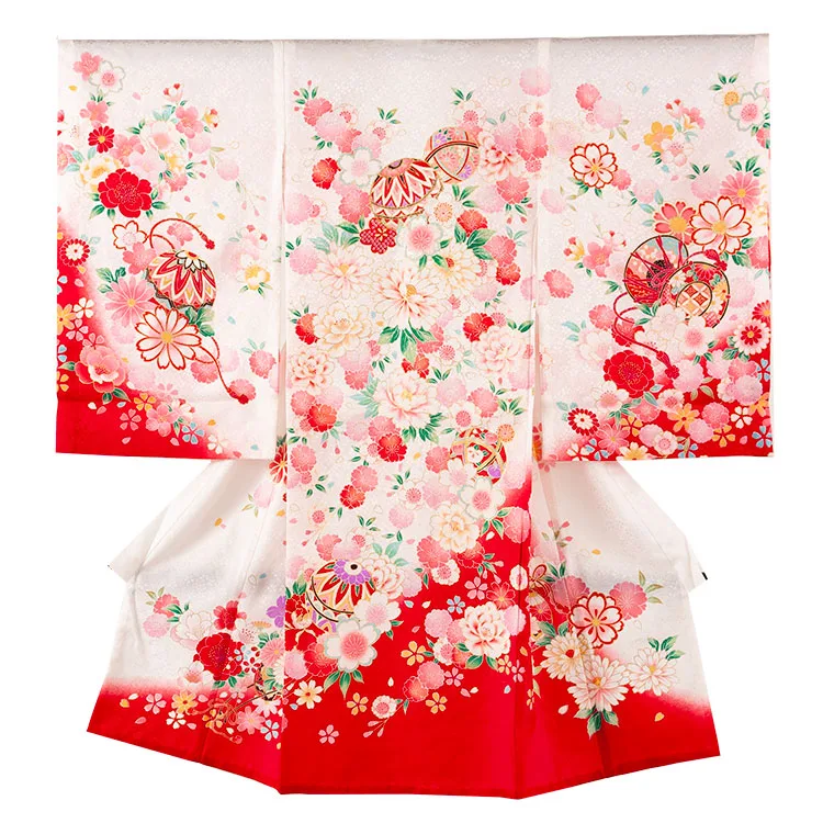 【夏用 単衣】お宮参り女の子 産着レンタル 白地 鞠に花づくし 2-53