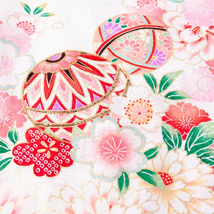 【夏用 単衣】お宮参り女の子 産着レンタル 白地 鞠に花づくし 2-54