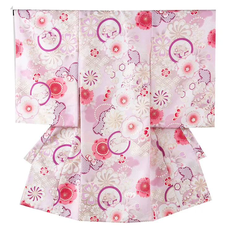【夏用 単衣】お宮参り女の子 産着レンタル ピンク ねじり梅 桜 2-59