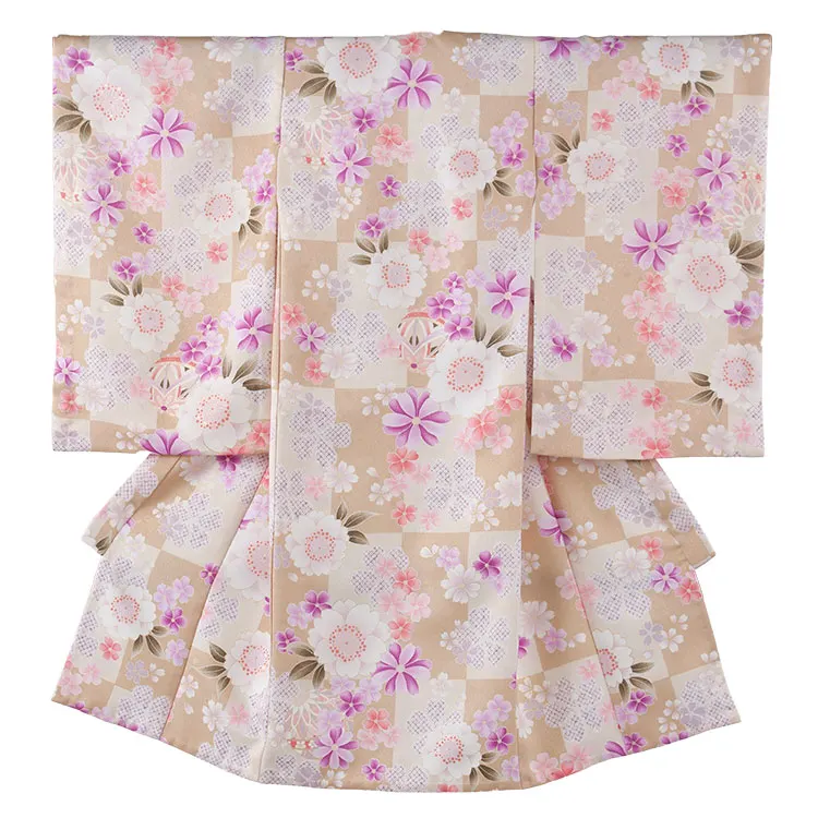 【夏用 単衣】お宮参り女の子 産着レンタル ベージュ 桜 鞠 2-61