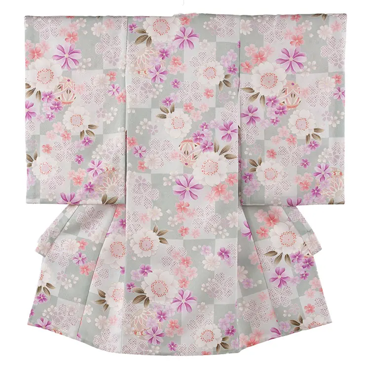 【夏用 単衣】お宮参り女の子 産着レンタル くすみミント 桜 鞠 2-64
