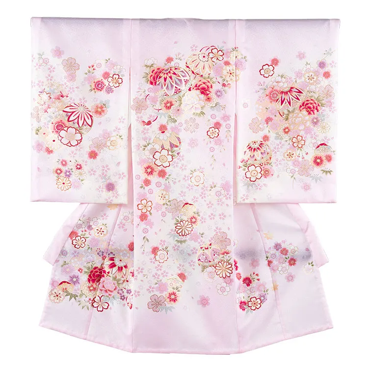 【夏用 単衣】お宮参り女の子 産着レンタル ピンク 鞠に桜 2-68