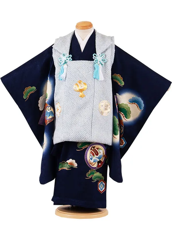 【正絹】七五三レンタル （3歳男児被布）1062 紺地 絞り 松 小槌