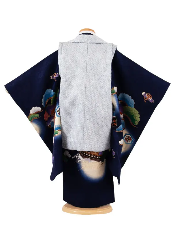 【正絹】七五三レンタル （3歳男児被布）1062 紺地 絞り 松 小槌