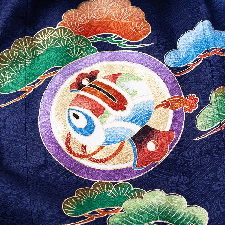 【正絹】七五三レンタル （3歳男児被布）1062 紺地 絞り 松 小槌