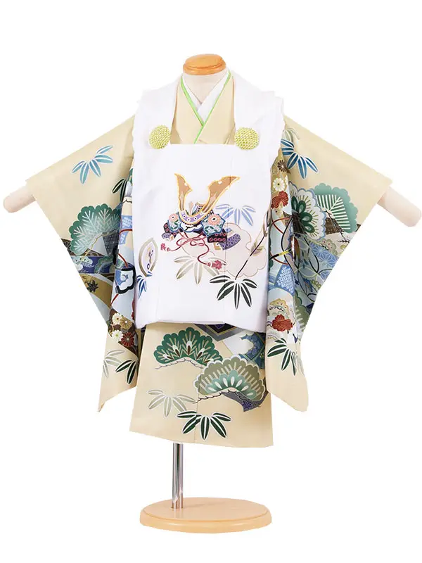 七五三レンタル （2歳男児被布）2146 白地×クリーム 兜 吉祥文様