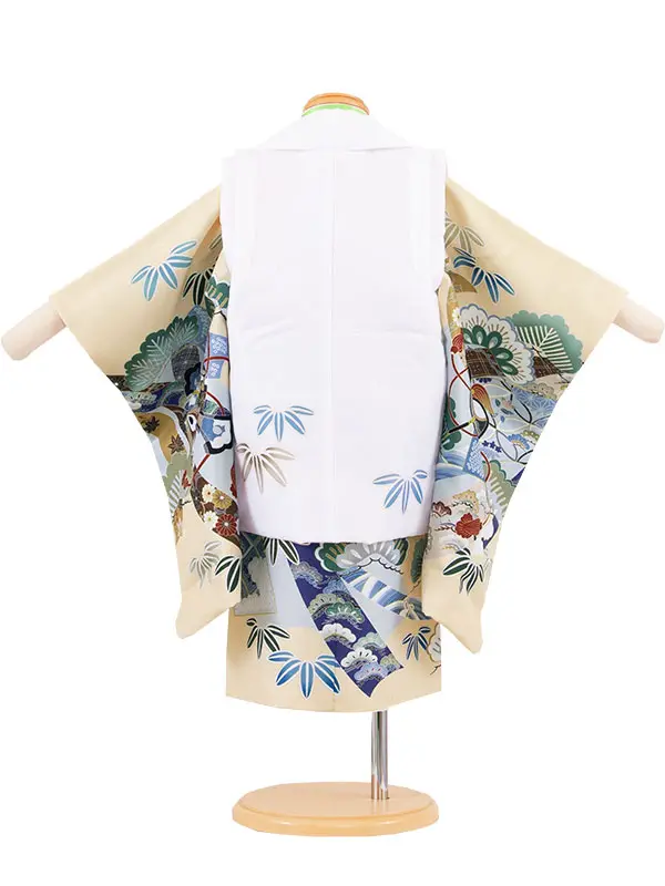 七五三レンタル （2歳男児被布）2146 白地×クリーム 兜 吉祥文様