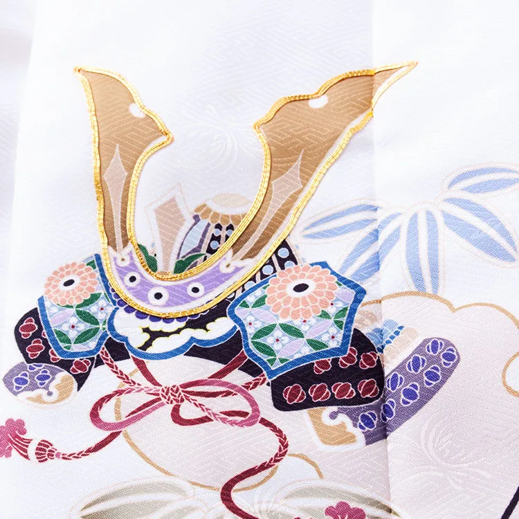 七五三レンタル （2歳男児被布）2146 白地×クリーム 兜 吉祥文様