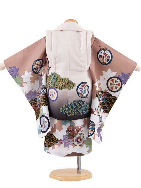 七五三レンタル （2歳男児被布）2153 ベージュ×キャメル 鷹 楓に丸紋