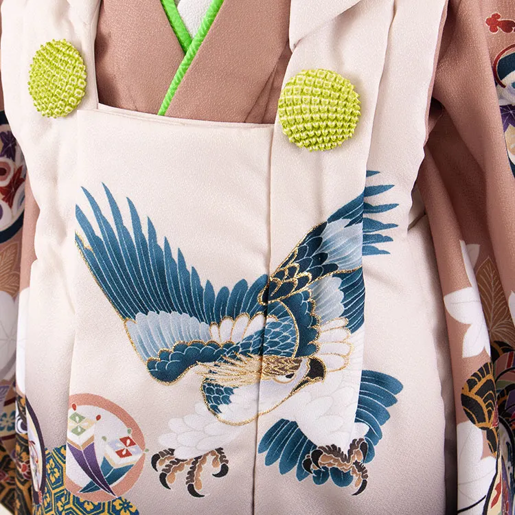 七五三レンタル （2歳男児被布）2153 ベージュ×キャメル 鷹 楓に丸紋