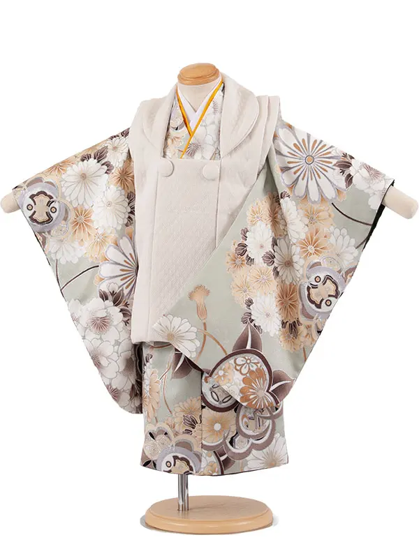 七五三レンタル （2歳男児被布）2156 アイボリー×くすみミント 橘菊