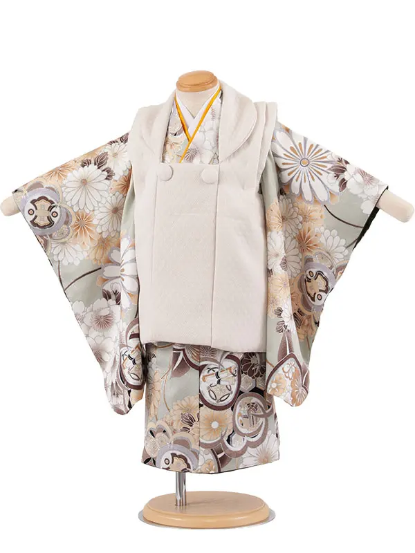 七五三レンタル （2歳男児被布）2156 ライトベージュ×くすみミント 橘菊