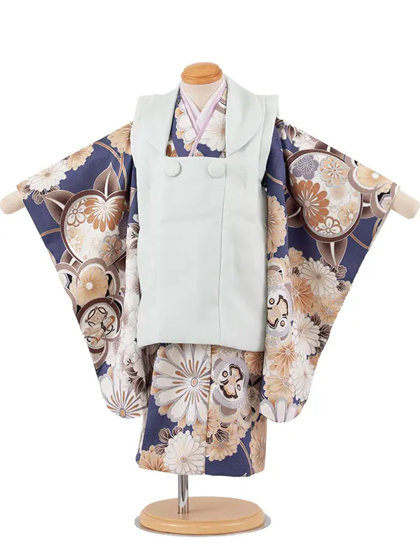七五三レンタル （2歳男児被布）2158 ミントブルー×群青色 橘菊