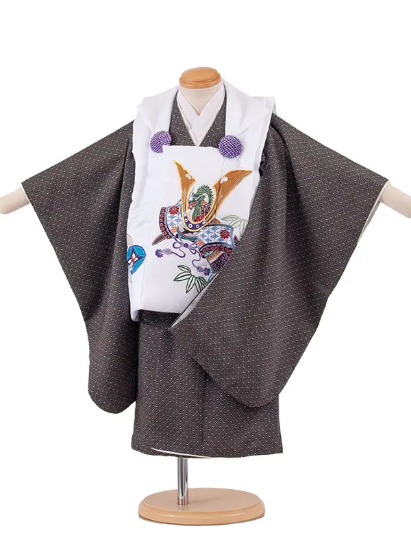 七五三レンタル （2歳男児被布）2159 白地×黒地 兜