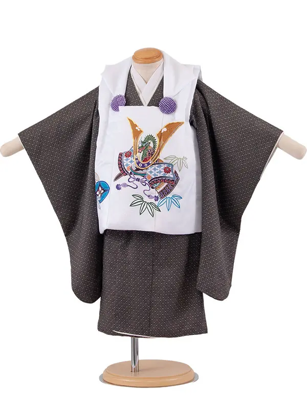 七五三レンタル （2歳男児被布）2159 白地×黒地 兜
