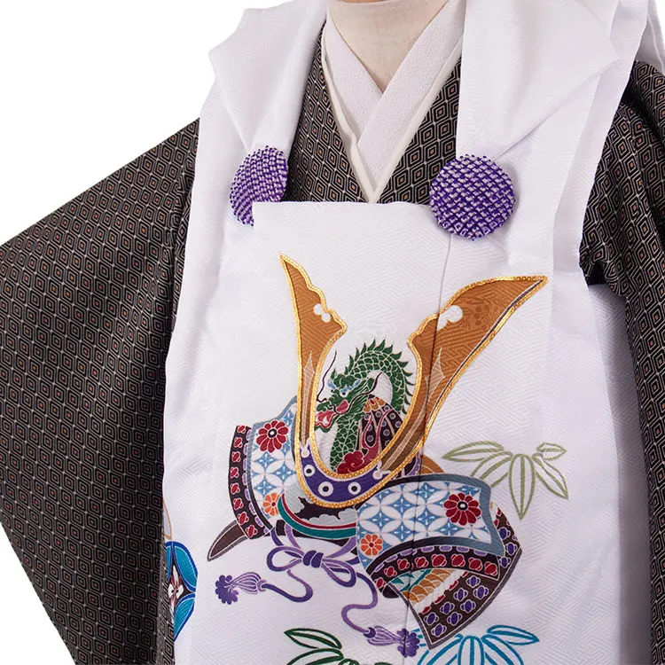 七五三レンタル （2歳男児被布）2159 白地×黒地 兜