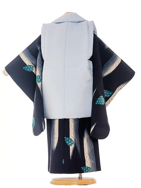 七五三レンタル（3歳男被布）3-58 青地/矢絣・葉柄