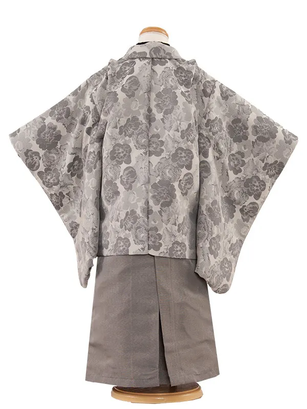 かんたん七五三（3歳.4歳男袴）3228 グレー地 洋花