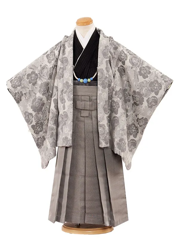 かんたん七五三（3歳.4歳男袴）3228 グレー地 洋花