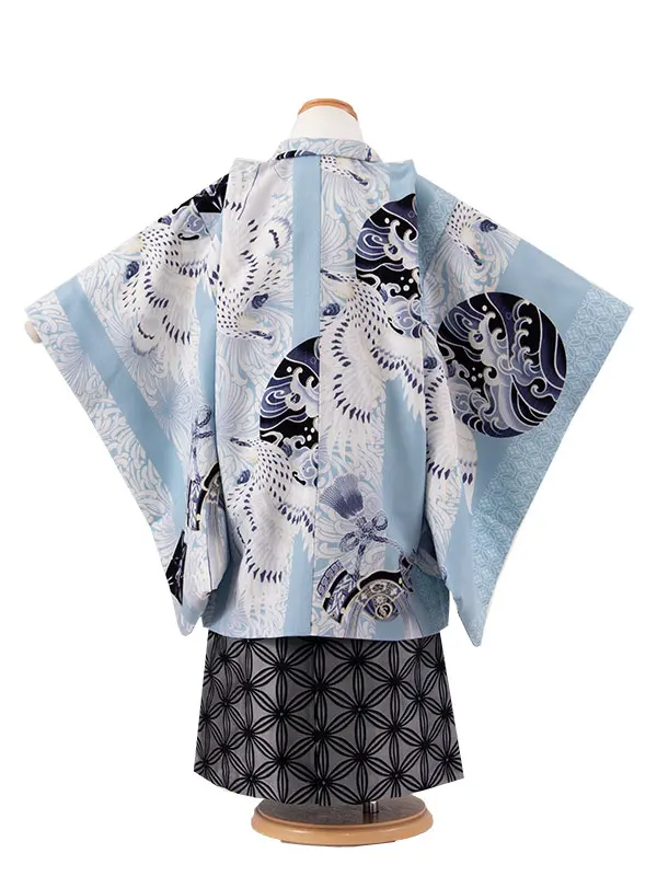 かんたん七五三 （3歳,4歳男袴）3293 ジャパンスタイル 空色 鷹に兜 乱菊