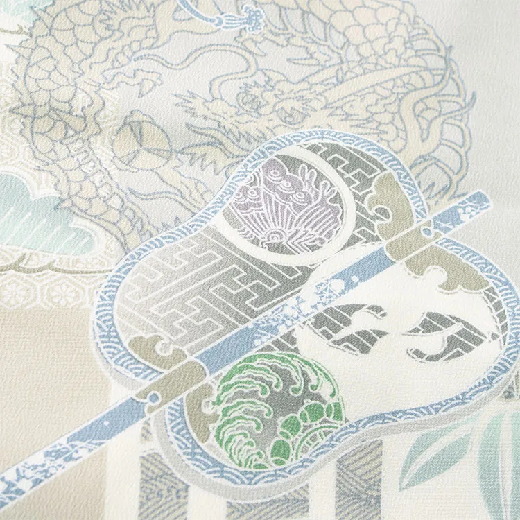 七五三レンタル （3歳男児被布）3A33 式部浪漫 薄グレー 兜 軍配に龍