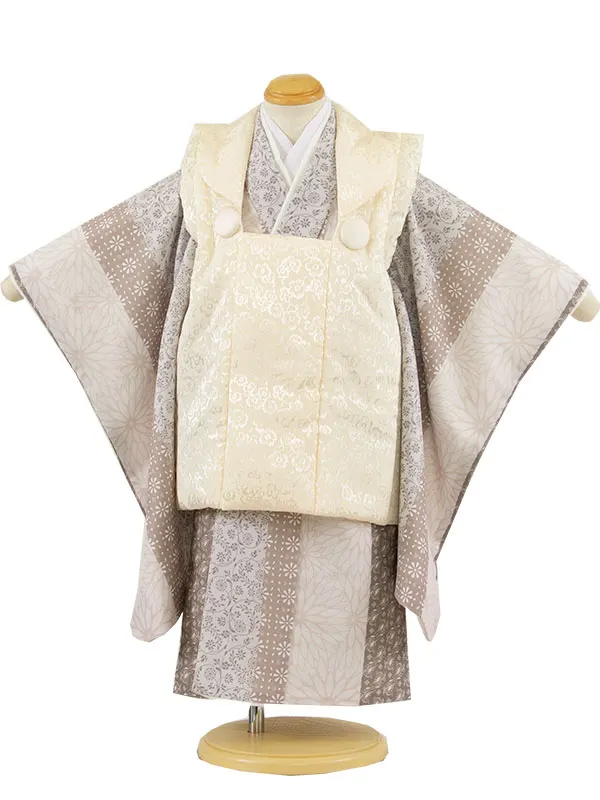 七五三レンタル （3歳男児被布）3A34 クリーム花柄×モダン柄