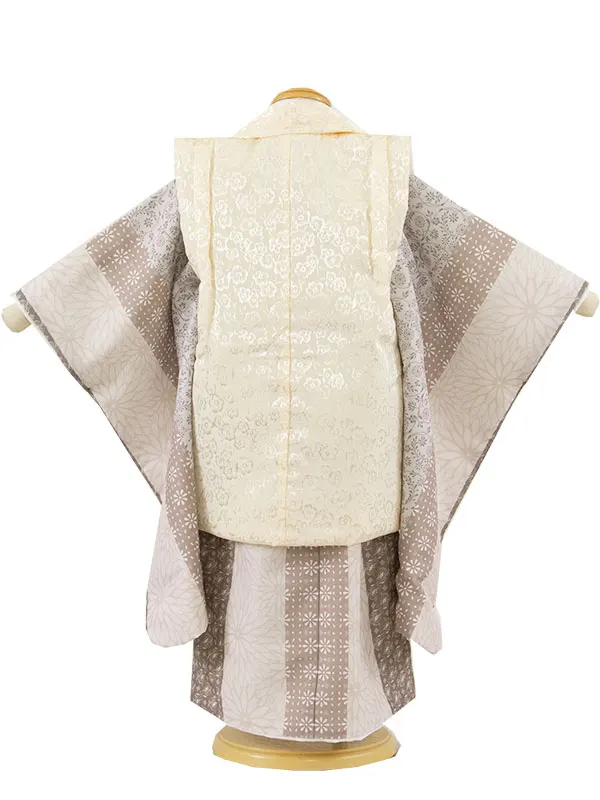 七五三レンタル （3歳男児被布）3A34 クリーム花柄×モダン柄