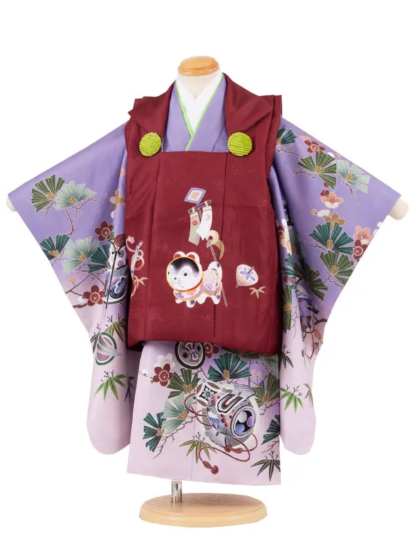 七五三レンタル （3歳男児被布）3A48 えんじ×ラベンダーぼかし犬張り子松竹梅