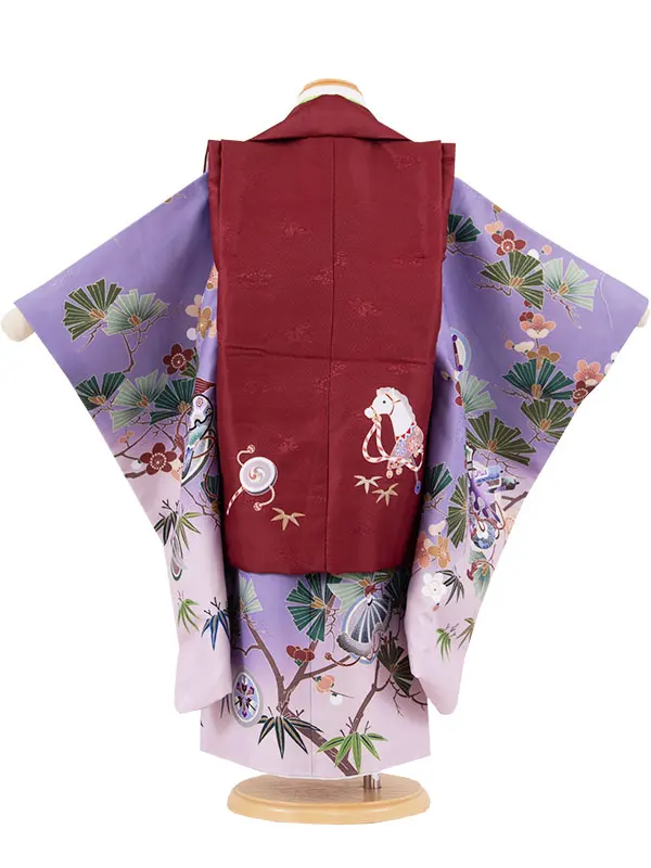 七五三レンタル （3歳男児被布）3A48 えんじ×ラベンダーぼかし犬張り子松竹梅