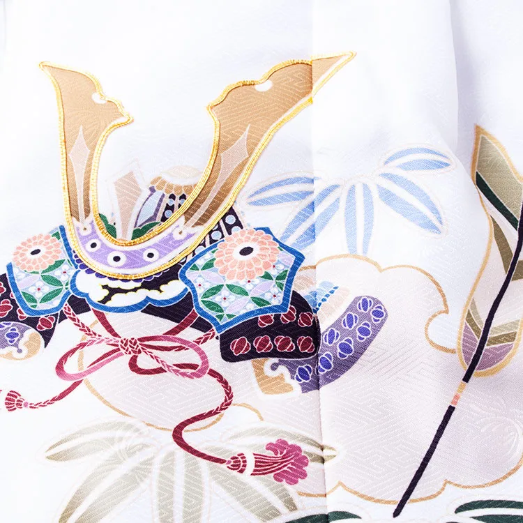 七五三レンタル （3歳男児被布）3A49 白地×青地 兜 吉祥文様