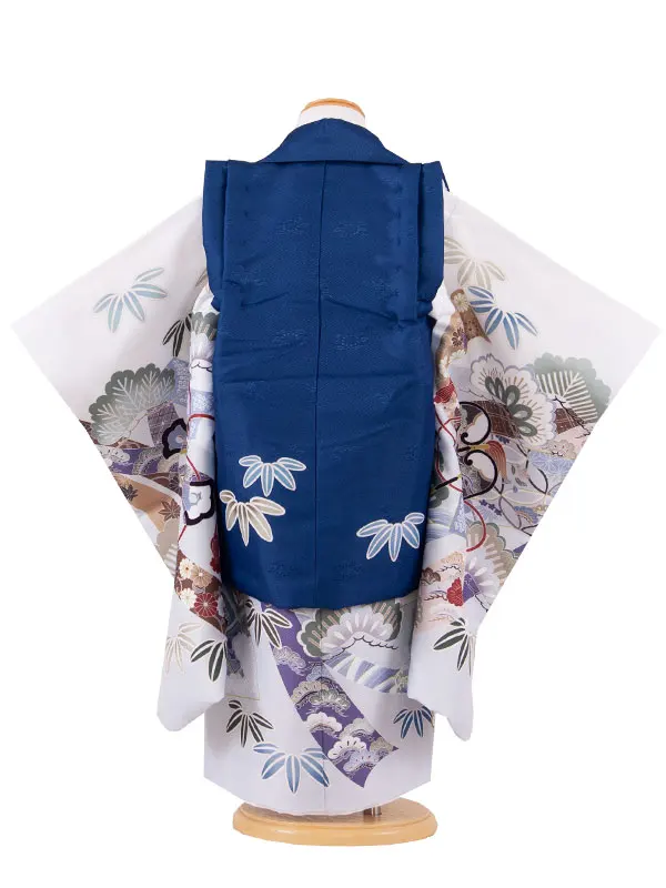 七五三レンタル （3歳男児被布）3A51 青地×白地 兜 吉祥文様