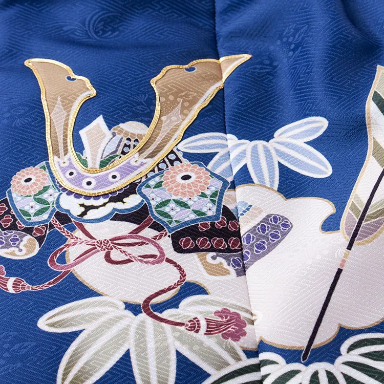 七五三レンタル （3歳男児被布）3A51 青地×白地 兜 吉祥文様