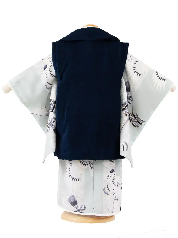 七五三レンタル （3歳男児被布）3A54 ジャパンスタイル 紺×くすみ水色 鷹