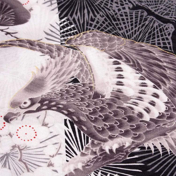 七五三レンタル （3歳男児被布）3A59 華徒然 オフホワイト×黒 古典柄