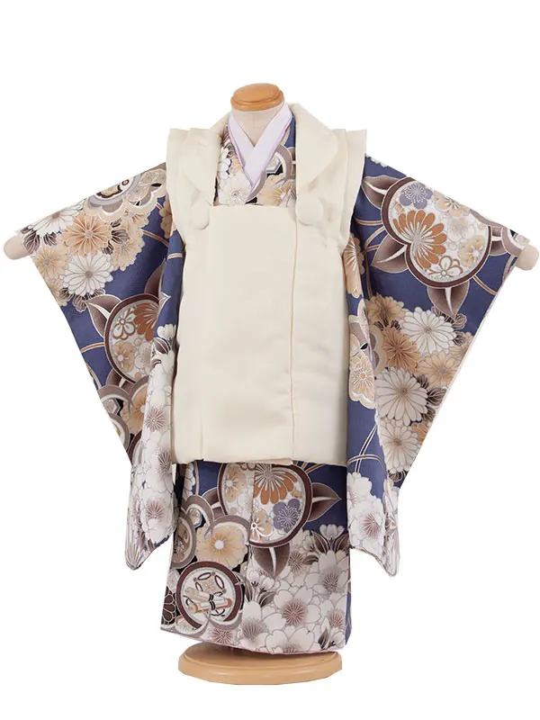 七五三レンタル （3歳男児被布）3A60 クリーム×群青色 橘桜