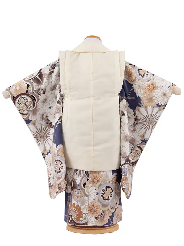七五三レンタル （3歳男児被布）3A60 クリーム×群青色 橘桜