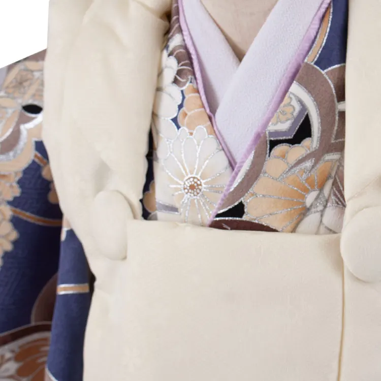 七五三レンタル （3歳男児被布）3A60 クリーム×群青色 橘桜