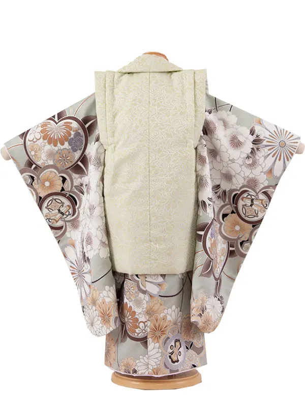 七五三レンタル （3歳男児被布）3A62 黄緑×くすみグリーン 橘桜