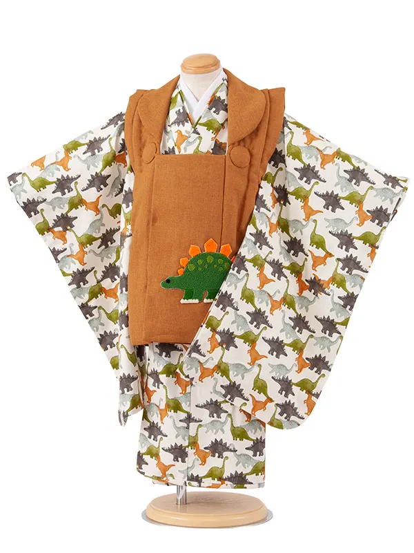 七五三レンタル （3歳男児被布）3A85 茶×白 恐竜