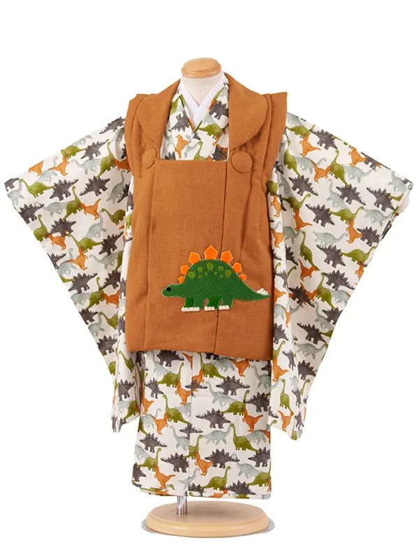 七五三レンタル （3歳男児被布）3A85 茶×白 恐竜