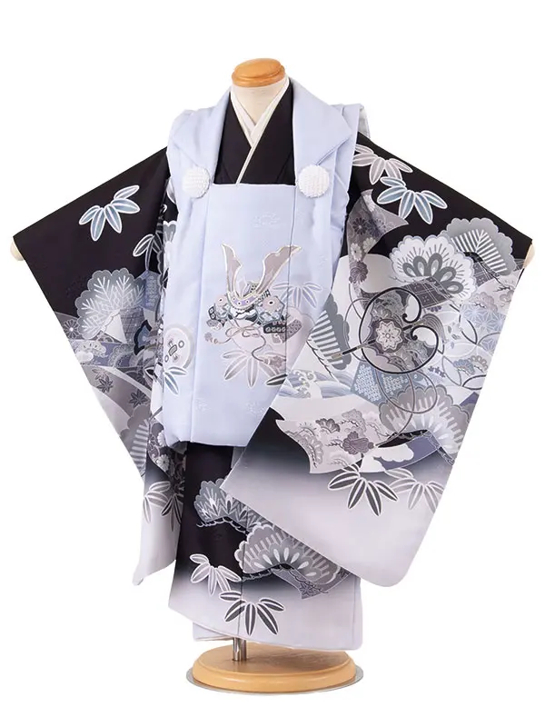 七五三レンタル （3歳男児被布）3A87 薄紫×黒 兜 吉祥文様